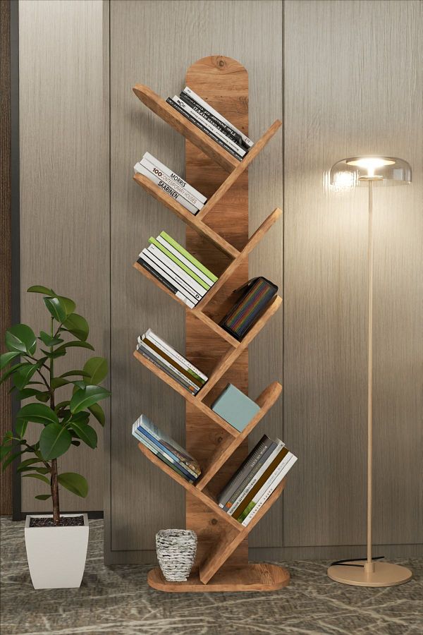 GOLDFALEZ-10-Shelf Modern Bookcase in Walnut | Multi-purpose Storage Unit | Office Organization 1