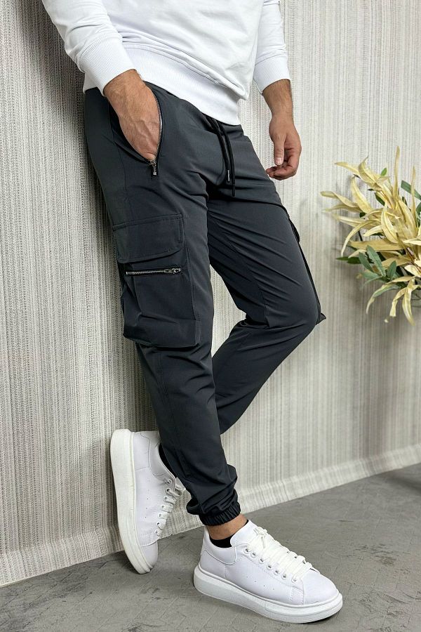 CW Casualwear-Pantaloni cargo jogger pentru bărbați, din țesătură antracit, cu fermoar 1
