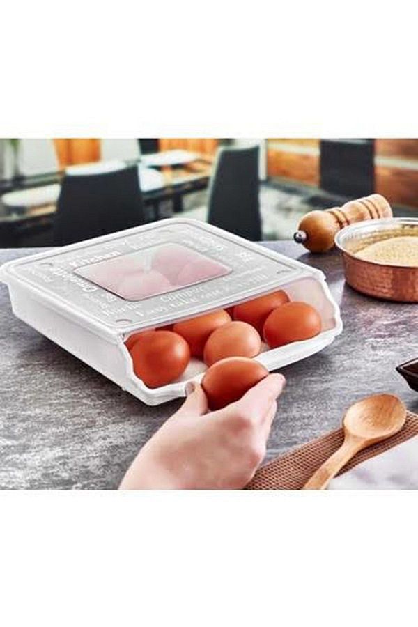 Hane216-Egg Storage Container 15 Compartments Automatic Sliding Ramp Egg Holder with Lid 1