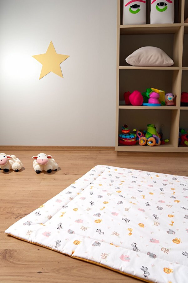 BABYNENA Hayvan Desenli Çift Taraflı Sarı Oyun Matı, Oyun Halısı