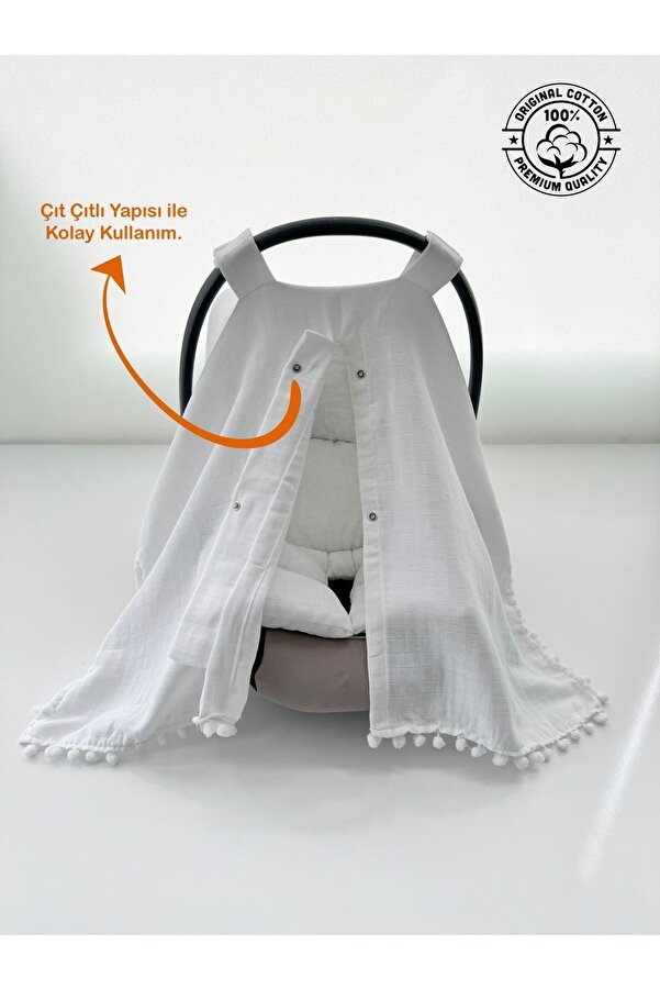 Genel Markalar Ponponlu Müslin Kumaş Organik Puset Örtüsü ve Minderi