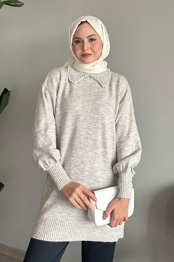 Gray pearl sweater sales