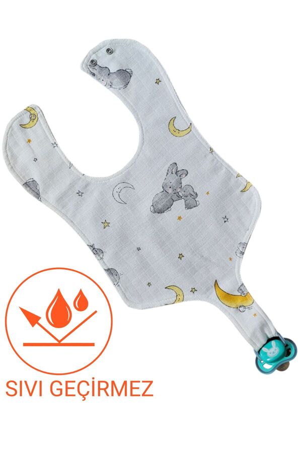 BeybiNest Müslin Mama Önlüğü Sıvı Gecirmez Çift Katlı Emzikli Takmalı Model Tavşanlar Serisi