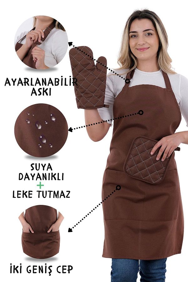 sevilya-مجموعة مريلة مطبخ بسيطة مكونة من 3 قطع مع أشرطة قابلة للتعديل - قفازات، حامل 1