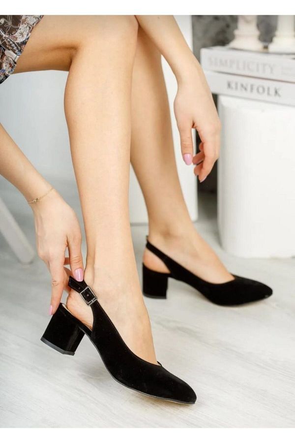 BAY ARMEDON Women s Shoes Black Suede Short Heels Open Back Evening Dress Shoes Daily Classic Heeled Shoes 5 Cm Trendyol