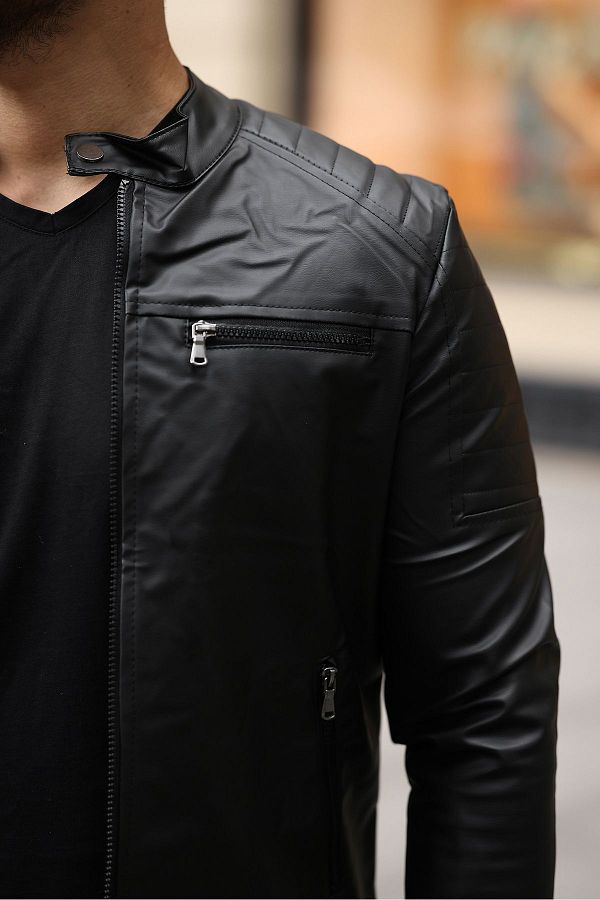 gm giyimarket Black Slim Fit Men's Leather Jacket- Trendyol