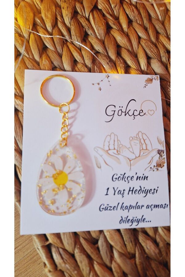 SevgiliAtolyemm Papatyalı Anahtarlık Yeni Doğan Kartlı Bebek Doğum Günü Babyshower Hediyelikleri 5 Adet