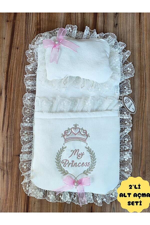 Tomuycuk 2'li Kız Bebek Alt Açma Seti Yastıklı Datelli Mevlütlük Hediyelik Yenidoğan Hastane Çıkışı Yatağı