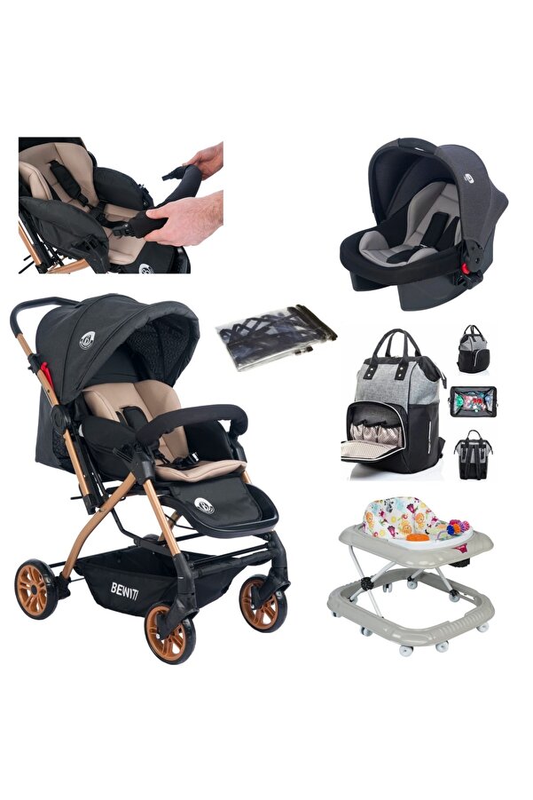 4KİDS Bebek Çeyiz Seti 5 Parça Çift Yön Bebek Arabası Puset Bebek Bakım Çantası Müzikli Yürüteç Yağmurluk