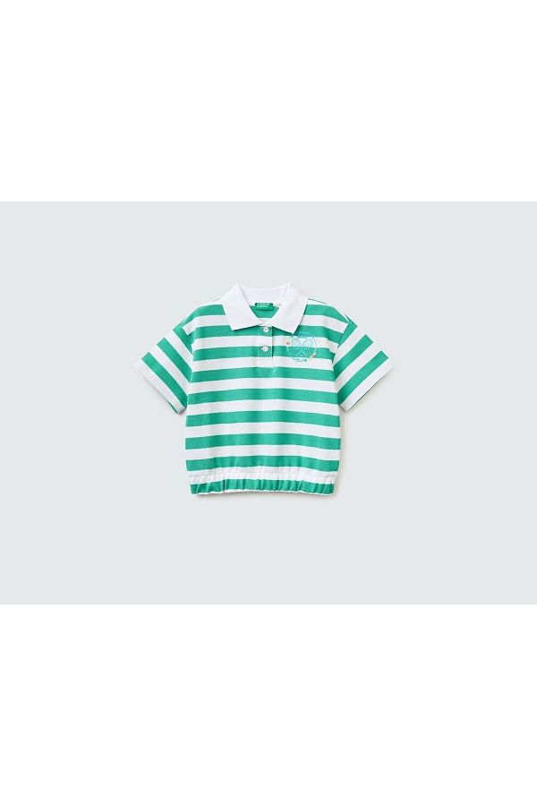 United Colors of Benetton-Koszulka polo dla dziewcząt z elastycznym pasem i emblematem Pique 1
