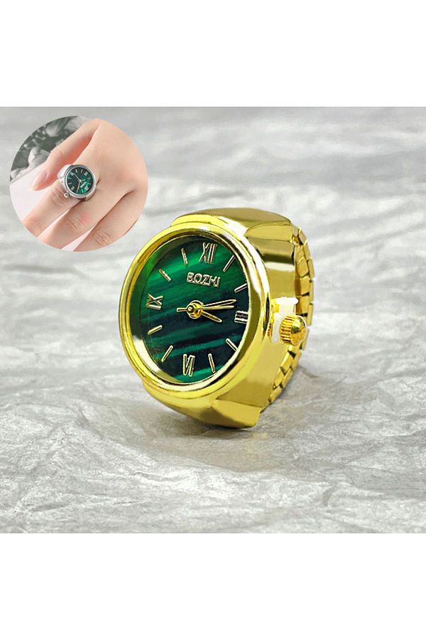 Bozhi Ring Watch Gold Color Green Dial Finger Watch Tiny Ring Watch Real Round Mini Watch Ring Trendyol