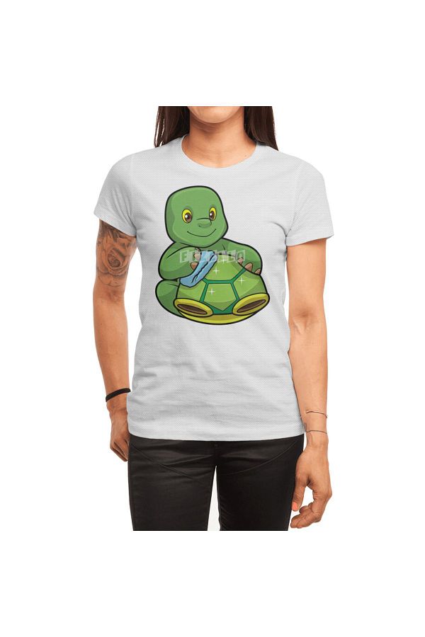 Fizello-Ανδρικό και γυναικείο λευκό μπλουζάκι - Turtle With Shell & Cleaning Rag Design 1