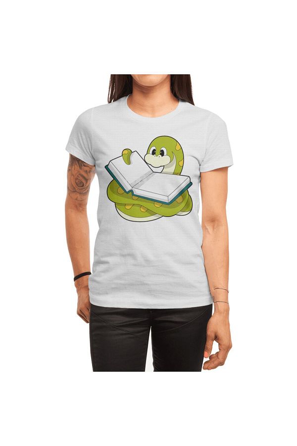Fizello-Ανδρικό και γυναικείο λευκό μπλουζάκι Unisex - Snake At Reading With Book Design 1