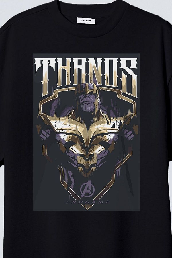 Alice Butik Marvel Thanos Printed Black Oversize Unisex Cotton T Shirt Trendyol