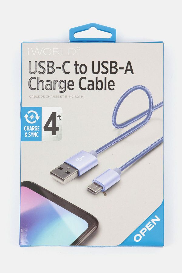 iWorld-4 Feet USB C-A Charger Cable, Blue 1