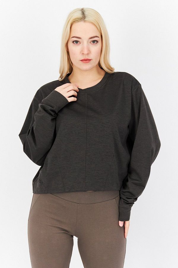 Puma Women Sportswear Fit Long Sleeve Plain Training Sweatshirt Charcoal Trendyol