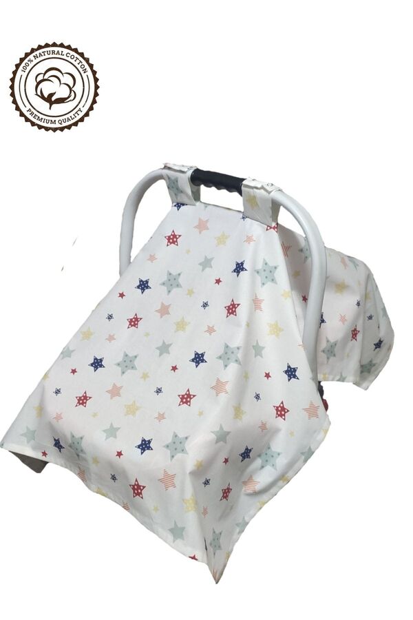 BeybiNest %100 Pamuklu Puset Örtüsü Tek Kat 110x88 Cm Renkli Yıldızlar Model