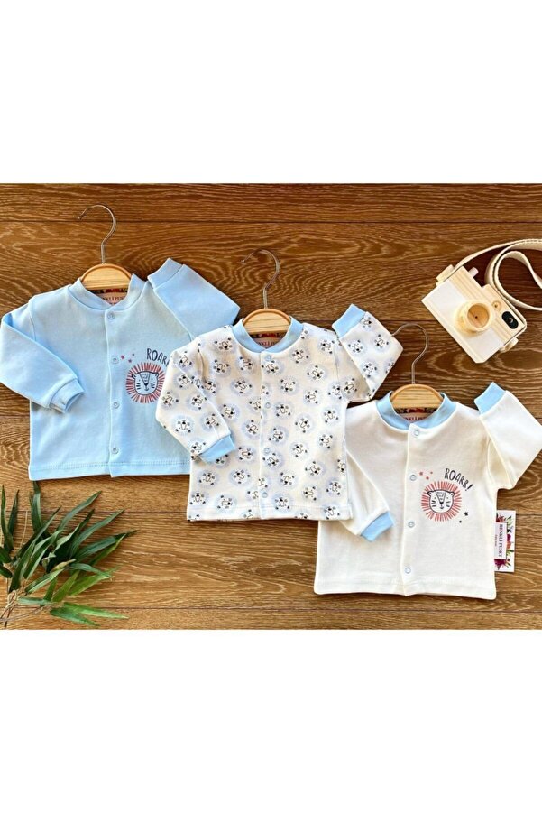 PATSAN 3'lü Pamuklu Bebek Üst Hırka Takım Yeni Doğan Baby Lion