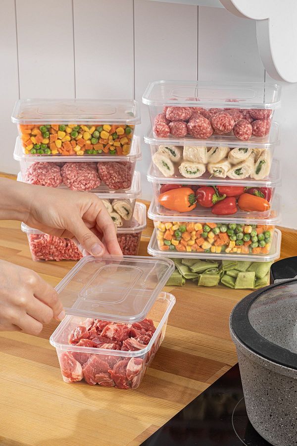 simplicity-10 Pieces of Storage Containers with Separate Lids, Suitable for 600cc Deep Freezer 1