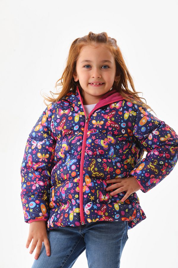 ROBA KIDS-Jachetă de puf de iarnă pentru băieți și fete - fleece, glugă și model fluture Rb-106 1