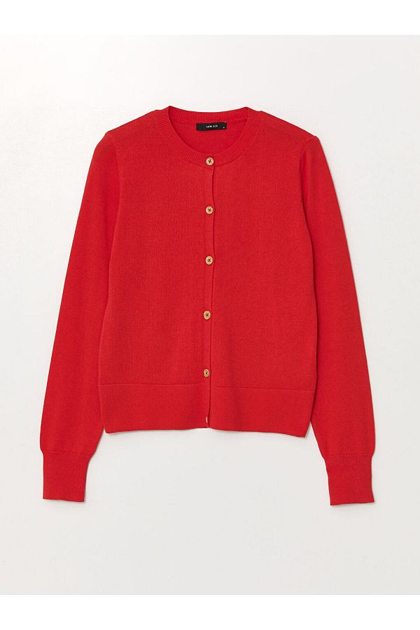 LC Waikiki Women s Knitwear Cardigan Crew Neck Solid Long Sleeve Trendyol