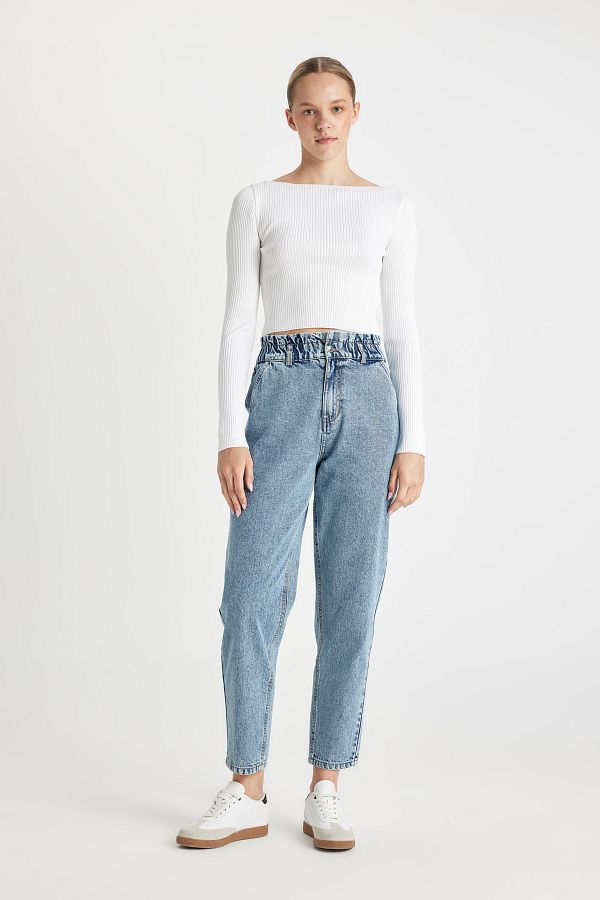 DeFacto-Waschbare, knöchellange Jeans mit hoher Taille – Paperbag-Hose 1