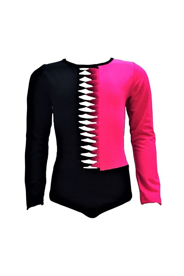 LOOK ME Crew Neck Window Detailed Black-Pink 50Uv Long Sleeve
