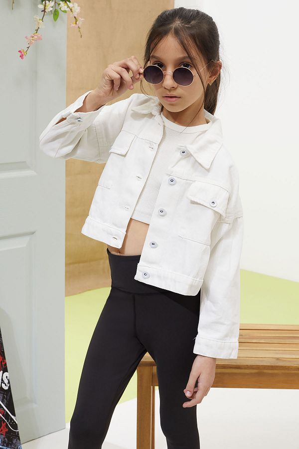 Cans n Mini White Buttoned Girl s Jeans Jacket with Chest Pockets 18624 Trendyol
