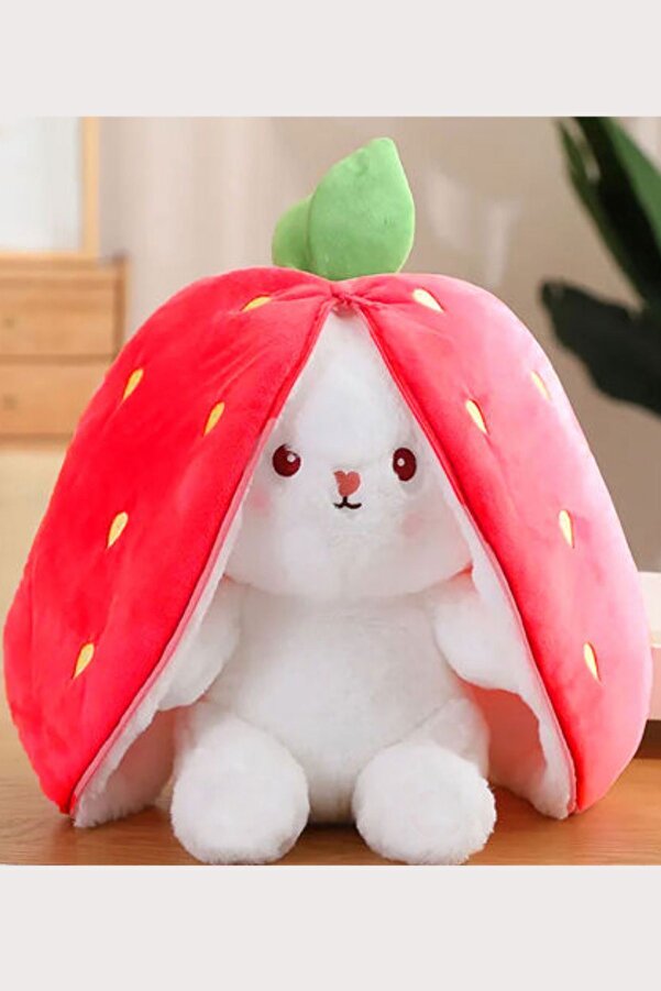 Canestar Sevgiliye Özel Hediye Çilek Tavşan Özel Tasarım- Fermuarlı Yapısıyla Hem Çilek Hem de Tavşan