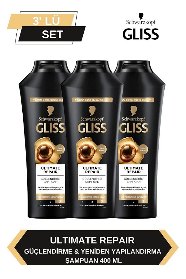 Gliss-Ultimate Repair Shampoo - 400ml x Set of 3 1