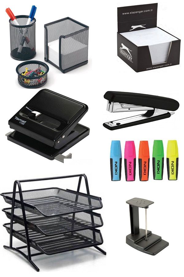 Mas-Set de birou (capsator, perforator, perforator, suport pentru documente, evidențiator, bloc cub) 1