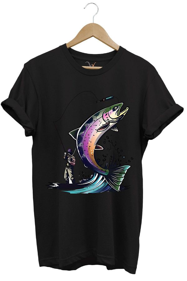 WİDİ-Fishing Printed - 100% Cotton Regular Fit Crane Perch T-Shirt 1