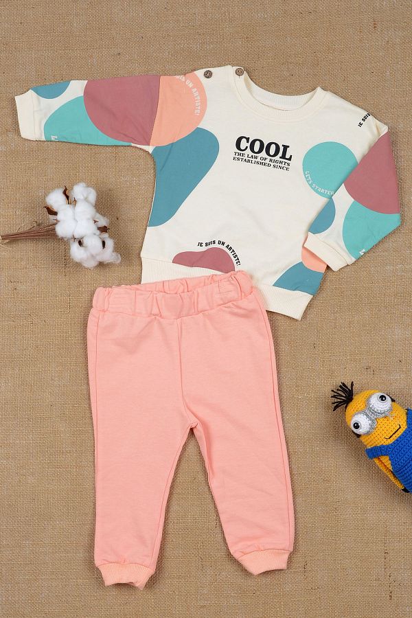 gees Pastel Tone Printed Wide Fit Tracksuit Set 100 Cotton 9 24 Months Trendyol