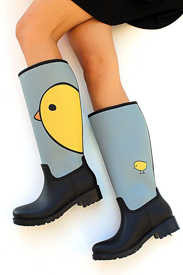 Pembe Potin Women s Black Printed Waterproof Flexible Sole Comfortable Rain Boots Trendyol