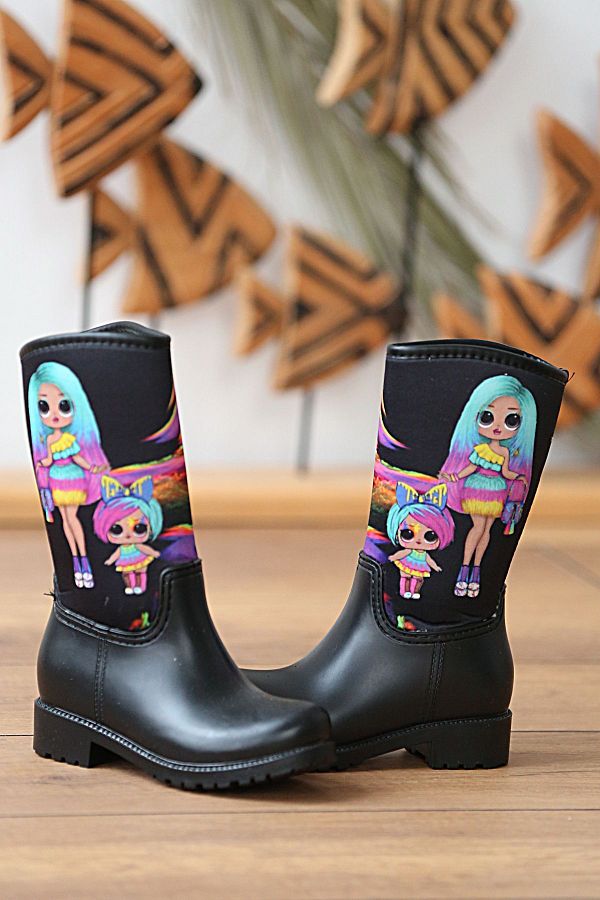 Pembe Potin Black Lol Baby Plush Waterproof Girl Boy Unisex Unisex Kids Rain Boots Trendyol