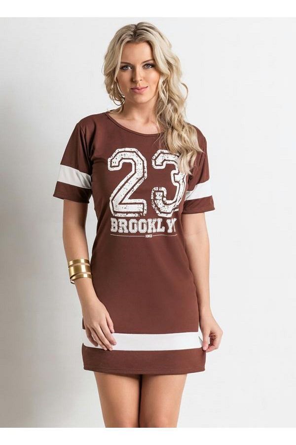 Trendseninle Brown Brooklyn Printed 23 T Shirt Dress Women Trendyol