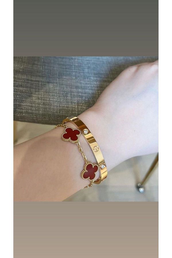 ANGELSS JEWELLERY Van Cleef Claret Red Cartier Bracelet Set Clover Claret Red and Handcuff Steel Bracelet Trendyol