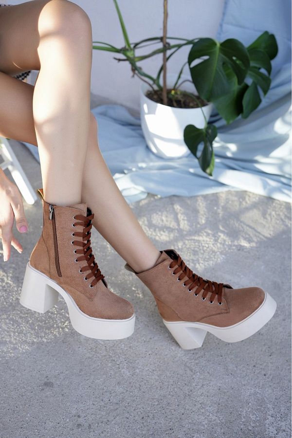 miss f rat New Season Lace Up and Zippered Boots Trendyol