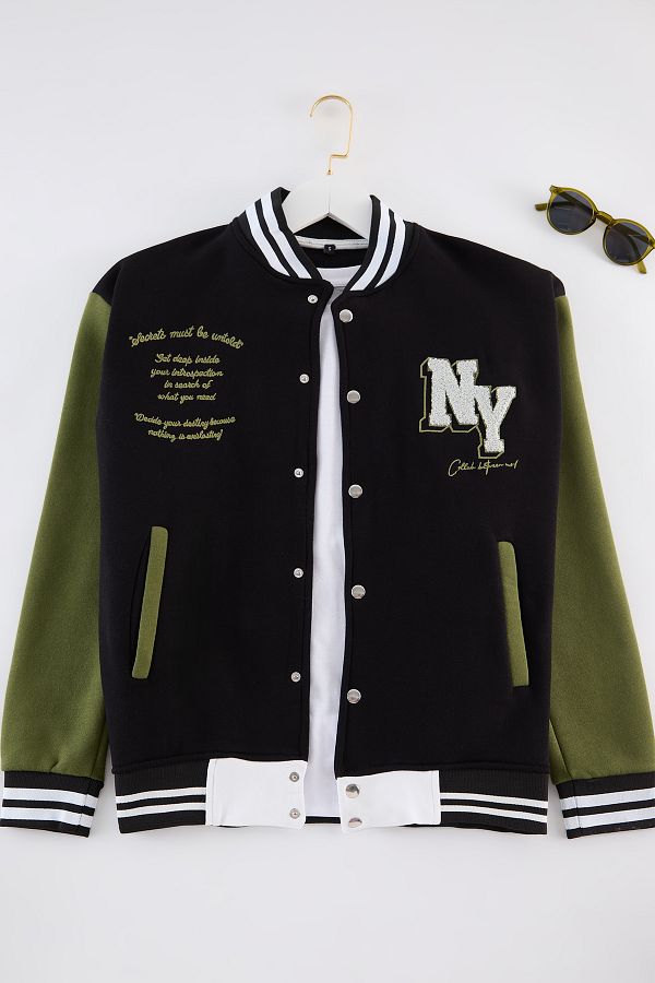 Trendyol Collection-Embroidery Detailed Black College Jacket - Regular Cut Tmnaw25ce00005 1