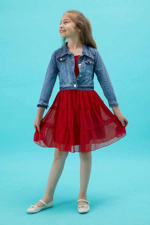 Red dress jean jacket clearance