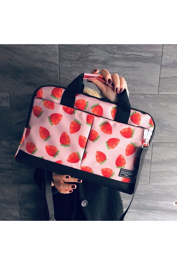 Differ-Differ 15.6'' Inch, Strawberry Pattern, Shoulder Strap and Cross Notebook Laptop Macbook Briefcase 1