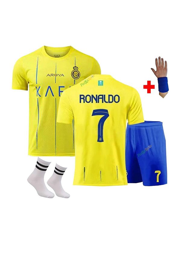 yenteks Al Nassr Ronaldo Kids Jersey Yellow and Blue 4 Pieces Home Trendyol