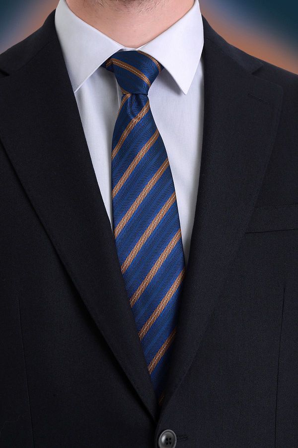 Hatemoğlu-Navy Blue Striped Tie 1