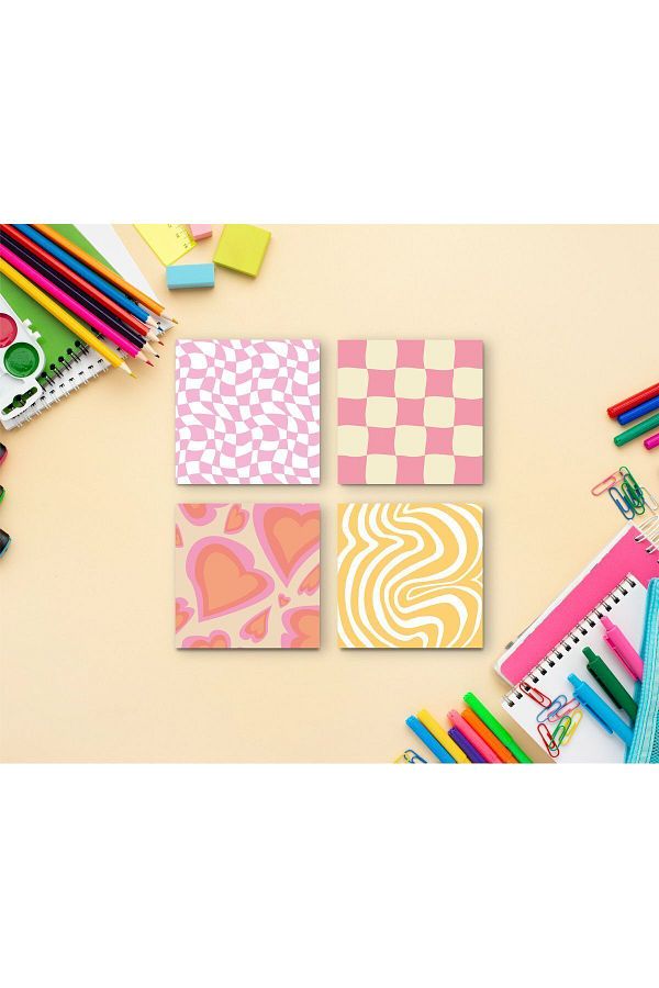 Pine Note-Set of 4 Retro Patterned Colored Memopad, Notepad, Memo Pad, Notebook, Planner 1