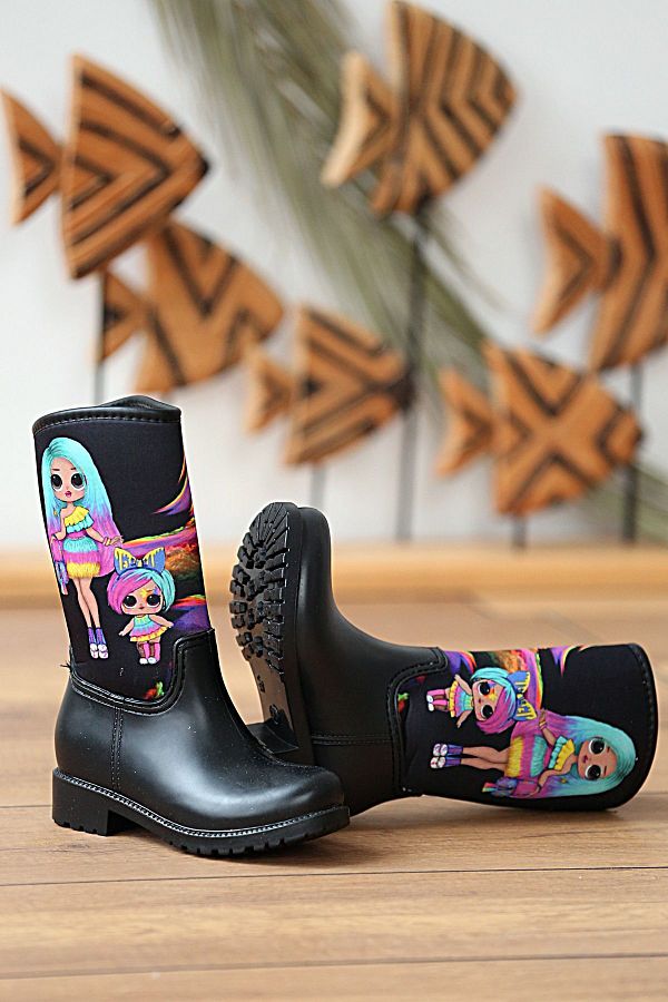Pembe Potin Black Lol Baby Plush Waterproof Girl Boy Unisex Unisex Kids Rain Boots Trendyol