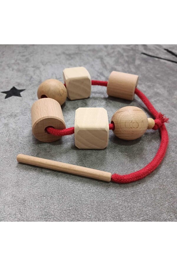 Moccotoys Montessori Ahşap Boncuk Dizme & Ip Geçirme Oyunu