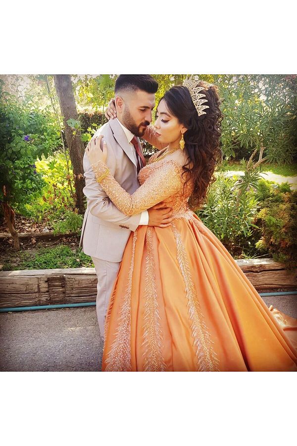 Kaderbutikevi Orange Colored Crystal Stone Princess Model Engagement Dress Trendyol