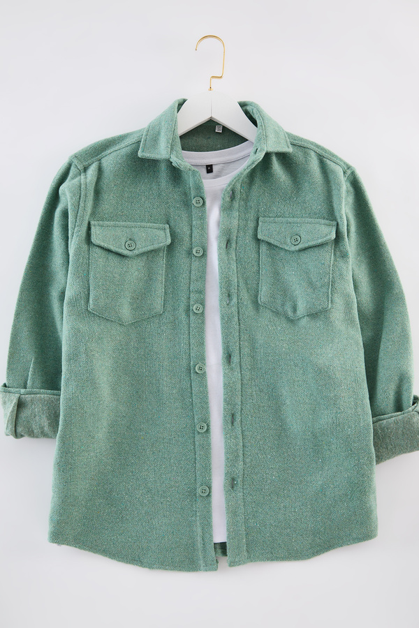 Edit by Trendyol-Koszula męska Mint Regular Fit Pocket Lumberjack Winter Woven Tedaw25Go00009 1