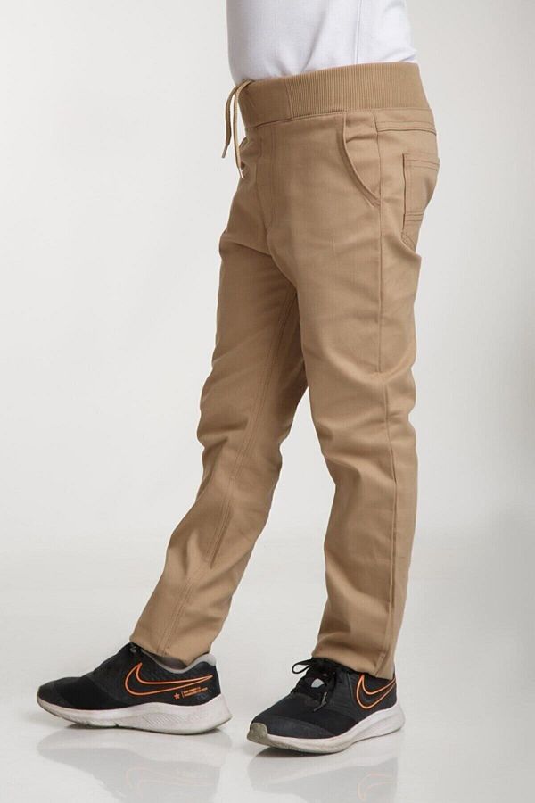 Dragora-Ribbed Waist Beige Canvas School Pants - Plus Size Recommended 1