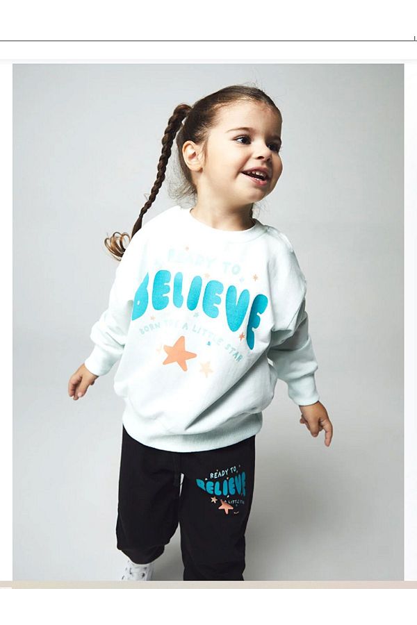 LC Waikiki Calimera Kids Crew Neck Printed Baby Girl Sweatshirt and Sweatpants Set of 2 Trendyol